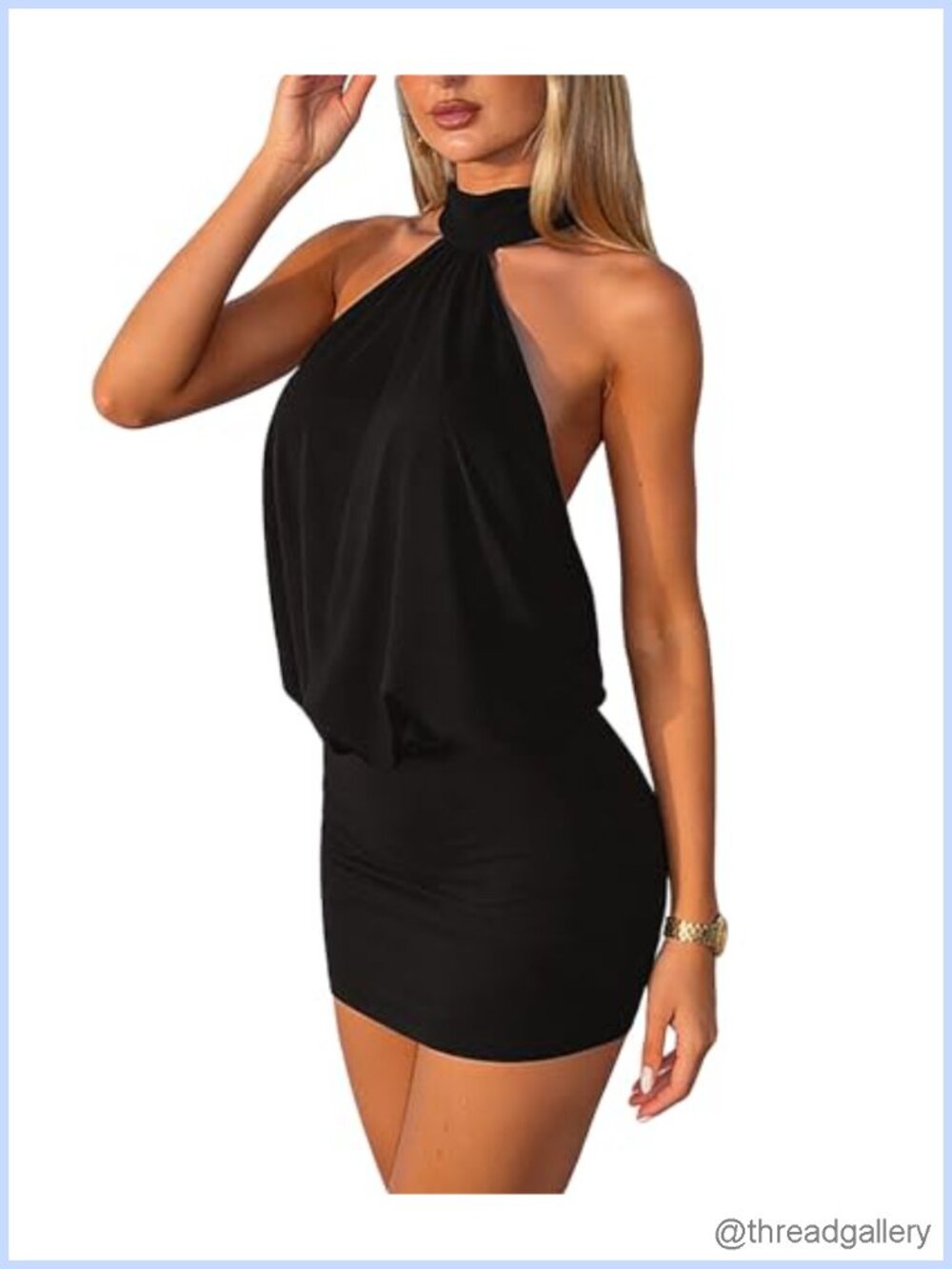 Halter Backless Bodycon Mini Dress Draped Cocktail Party Club Dress